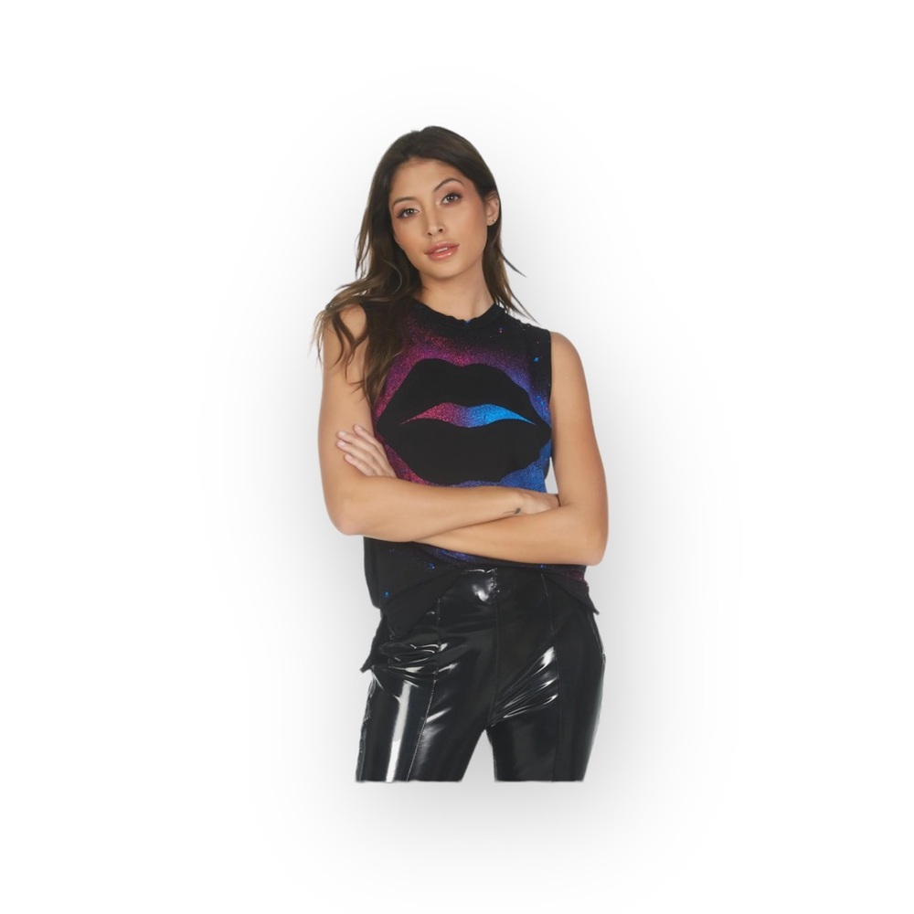 Lauren Moshi  ᨎ Kizington Galaxy Lip Sleeveless Tank Top ᨎ Black Splatter ᨎ XL ᨎ